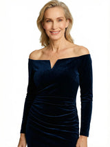 Sexy Off Shoulder Velvet Long Sleeves Knee-Length Mother Of The Bride Dress
