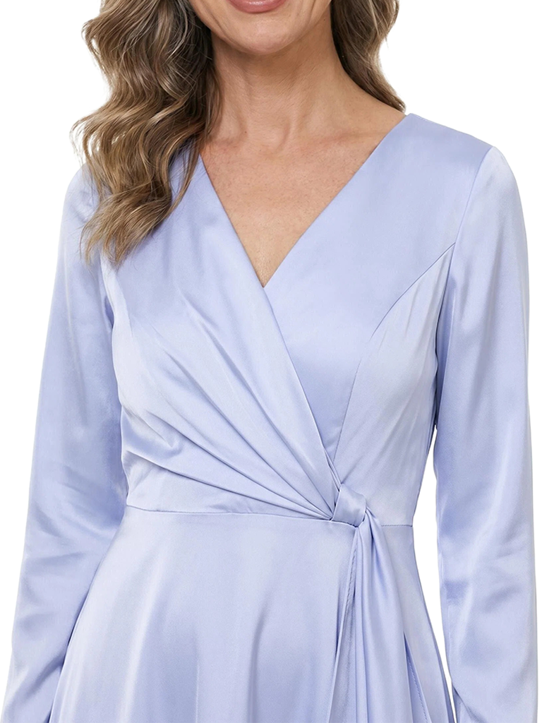 ChicSew Modern Long Sleeves Ruffled Mother Of The Bride Dresses V-Neck Satin A-Line Midi Gown