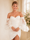 ChicSew Sexy Sweetheart 3/4 Sleeves Ruching Satin Mini-Length Wedding Dress