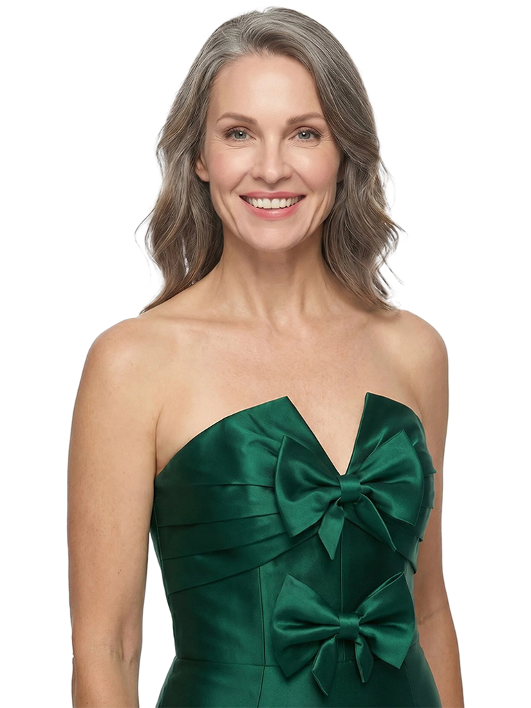 ChicSew Strapless Bow Detail Floor Length Satin Mermaid Elegant Mother of the Bride Dress