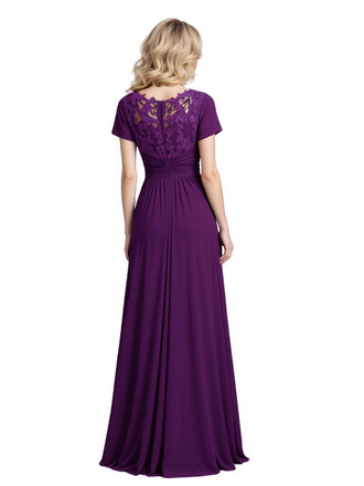 Elegant Chiffon Lace Short Sleeves V-Neck A-Line Mother Of The Bride Dresses
