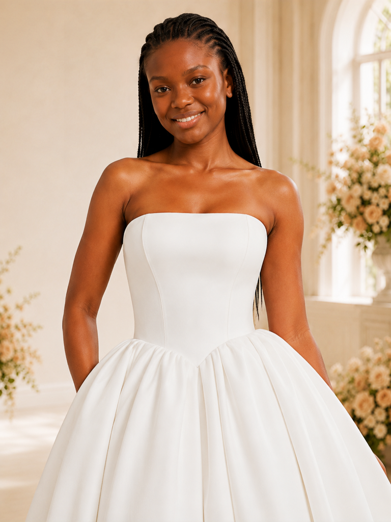 ChicSew Elegant Strapless Crepe A-Line Floor-Length Wedding Dress
