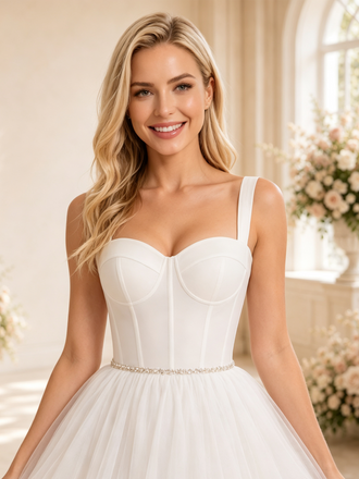 ChicSew A-line Sweetheart Boning Midi Lace Tulle Short Wedding Dresses Online