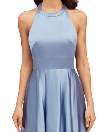 Elegant Halter Soft Satin A-Line Long Bridesmaid Dresses Online