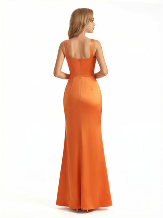 Sexy Deep V-Neck Silky Satin Mermaid Long Evening Gown Dresses For Women