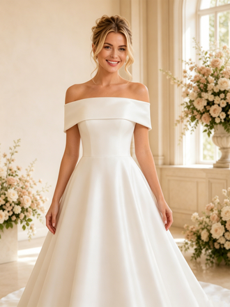 ChicSew Elegant Satin Off The Shoulder A-line Maxi Long Wedding Dresses With Train