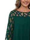ChicSew Round Neck 3/4 Sleeve Geometric Mesh Overlay Layered Ruffle Knee Length Chiffon Casual Mother Of The Bride Dresses