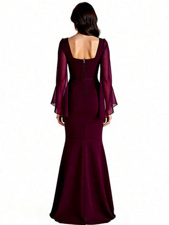 Elegant Sweetheart Long Flutter Sleeve Mermaid Split Crepe Mother Of The Bride Dresses