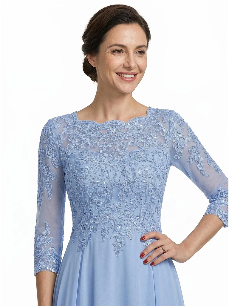 ChicSew Elegant Jewel Long Sleeves A-Line Chiffon Floor-Length Lace Mother Of The Bride Dress