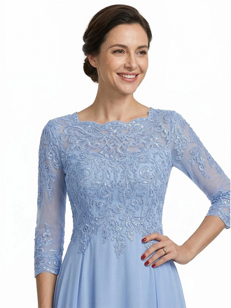 ChicSew Elegant Jewel Long Sleeves A-Line Chiffon Floor-Length Lace Mother Of The Bride Dress