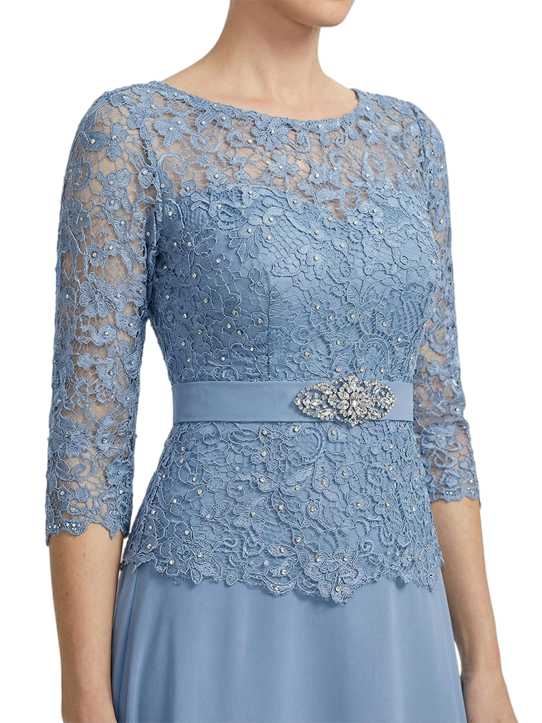 ChicSew Illusion Lace Long Sleeve Rhinestone Waistband Ankle Length Mother of The Bride Dresses