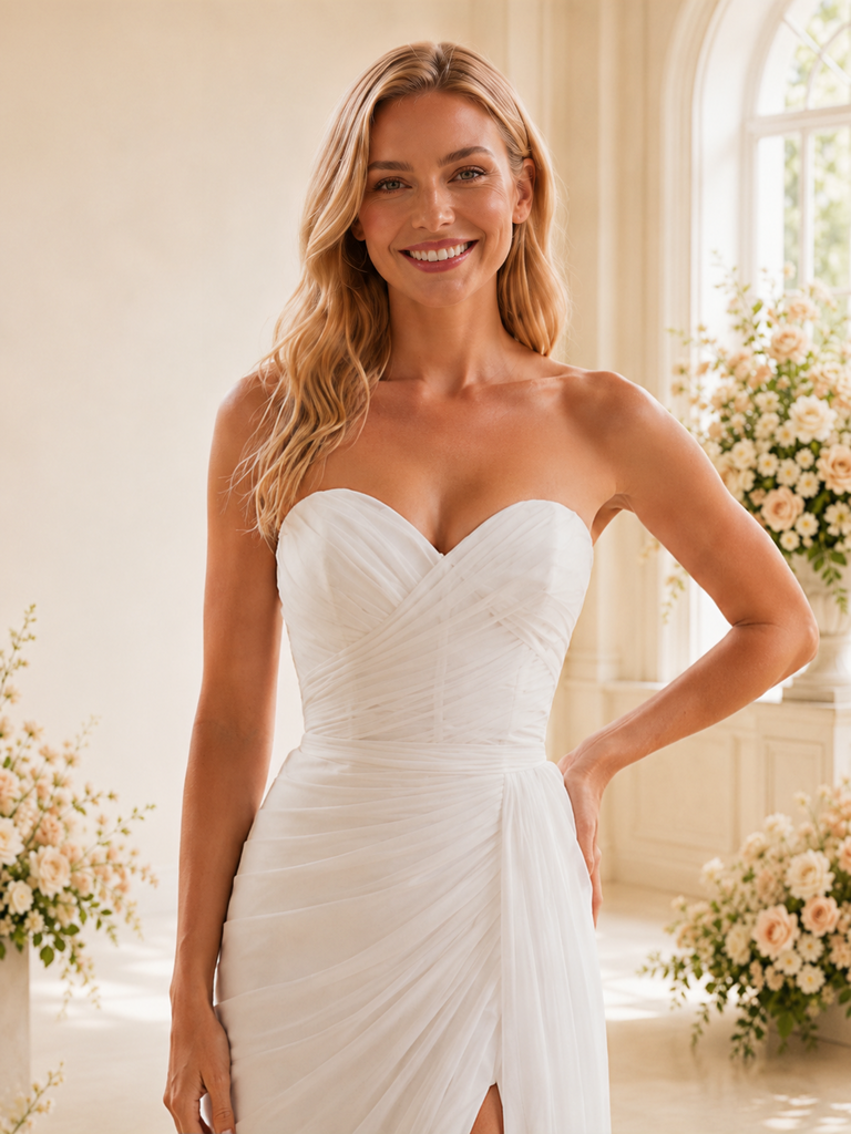 ChicSew Fancy Sweetheart Mermaid Pleated Chiffon Floor-Length Wedding Dress With Side Slit