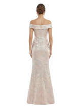 Elegant Off The Shoulder Ruffle Floral Jacquard Side Slit Mermaid Long Formal Dresses