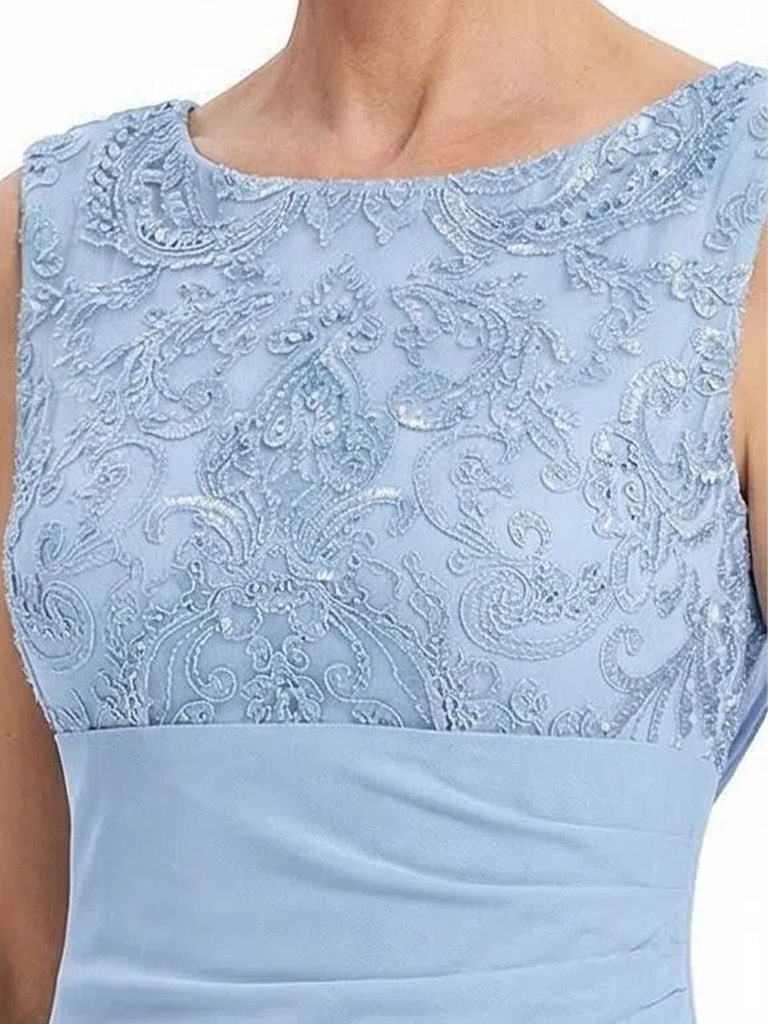 ChicSew Scoop Trendy Chiffon Sheath Mother Of The Groom Gown With Lace Bodice