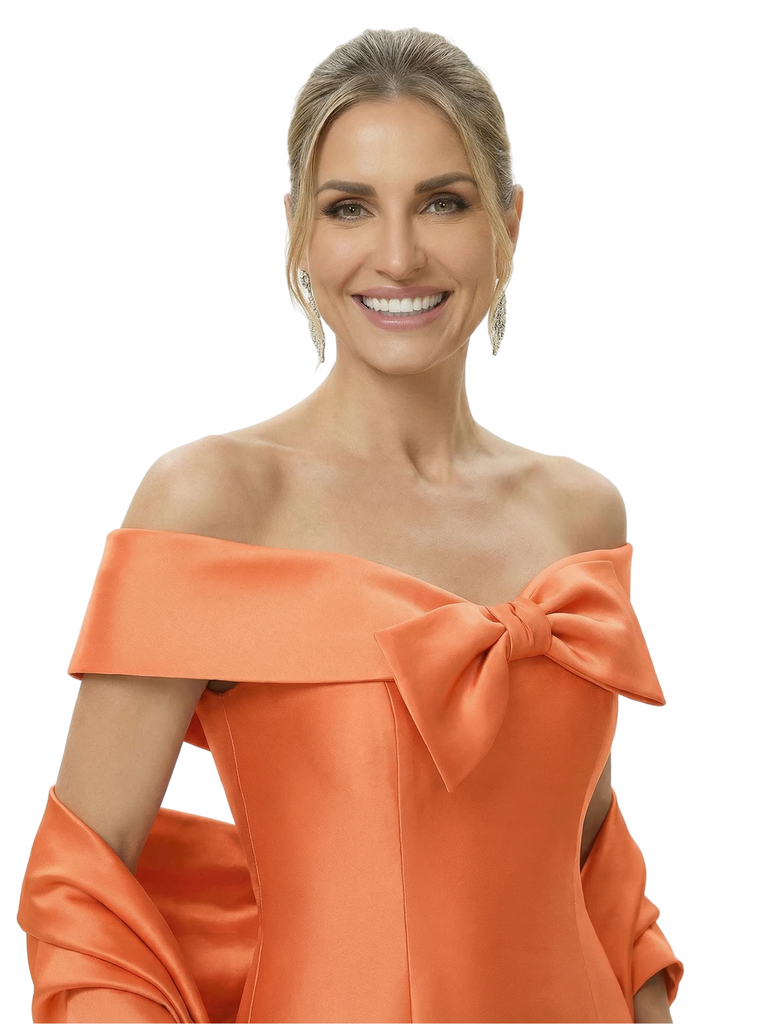 Beautiful Off Shoulder Bow Knot Satin Mermaid Mother Of The Bride Dresses