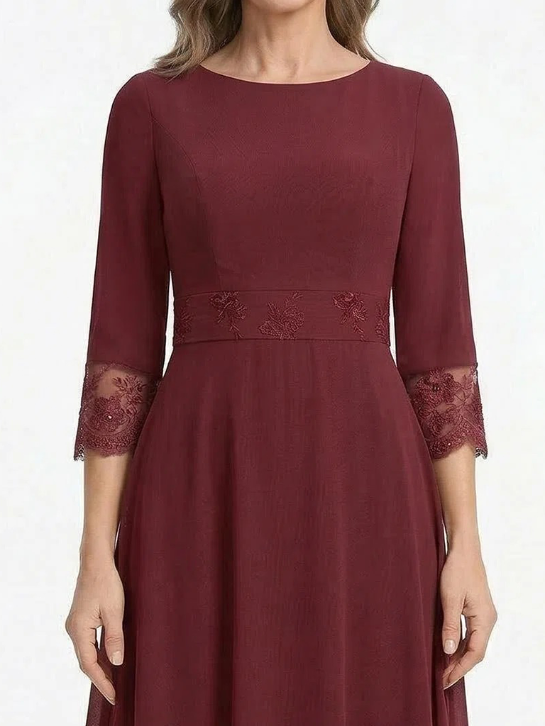 ChicSew Long Sleeve Lace Scoop A-Line Chiffon Evening Gown For Mother Of The Bride With Lace Cuffs