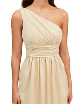 Elegant One Shoulder Soft Satin A-Line Long Bridesmaid Dresses