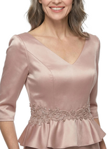 ChicSew Fancy V-Neck Long Sleeves Lace Beaded Waist Silky Satin Mermaid Mother Of The Groom Evening Gowns