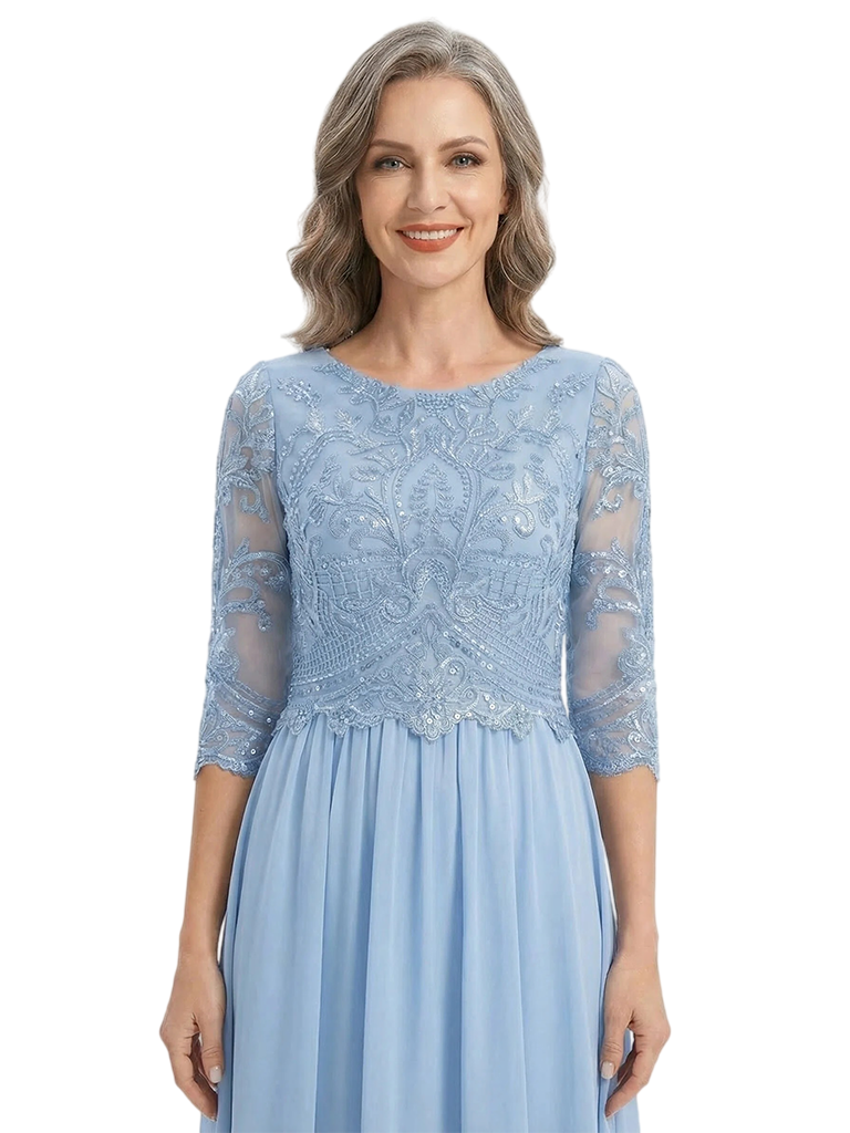 ChicSew Scoop Long Sleeve Lace Floor Length Chiffon Mom of The Bride Dresses