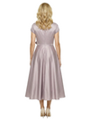 Simple V-Neck Short Sleeves Satin Tea-Length A-Line Mother Of The Bride Dresses