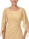 ChicSew Scoop Cape Sleeve Ruched Bodice Rhinestone Detail Floor Length Chiffon Fancy Mother of the Bride Dresses