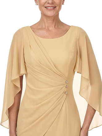 ChicSew Scoop Cape Sleeve Ruched Bodice Rhinestone Detail Floor Length Chiffon Fancy Mother of the Bride Dresses