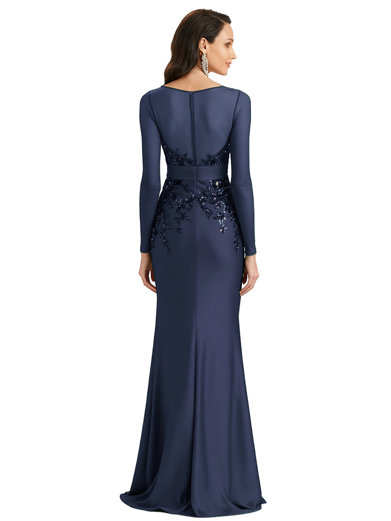 Elegant Mermaid Long Sleeves Lace Mother of the Brides Dresses Side Slit