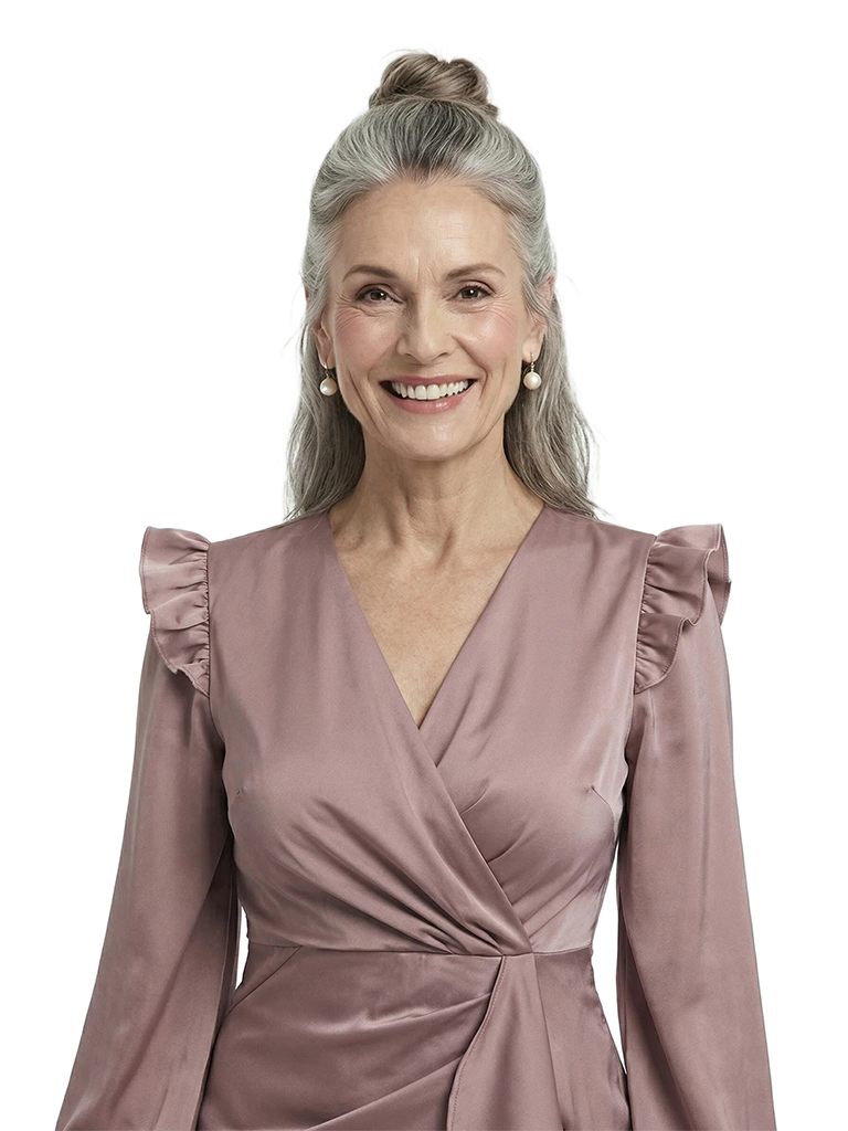 ChicSew V-Neck Long Sleeve Satin Ruffle Tea-Length Mother of the Bride Dresses