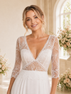 ChicSew Sexy Deep V-Neck 3/4 Sleeves Lace Chiffon A-Line Maxi Wedding Dress