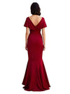 Elegant V-Neck Short Sleeves Ruffle Satin Mermaid Long Mother of the Bride Dresses