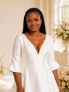 ChicSew Classy A-Line V-Neck Satin Maxi Half Sleeves Long Wedding Dress