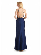 Sexy Spaghetti Straps V-Neck Mermaid Jersey Long Formal Dresses For Women