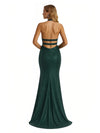 Shiny Halter Mermaid Glitter Jersey Side Slit Long Formal Dresses For Women