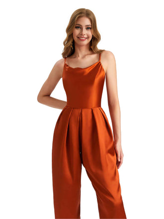 Elegant Scoop Silky Satin Long Women's Pantsuit For Bridesmaids