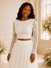 ChicSew Elegant Two Piece A-Line Bateau Long Sleeves Lace Chiffon Maxi Wedding Dress