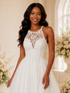 ChicSew Elegant Halter Sleeveless Lace Appliques Chiffon A-Line Maxi Wedding Dress