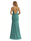 Shiny Spaghetti Straps Mermaid Glitter Jersey Long Formal Dresses For Women