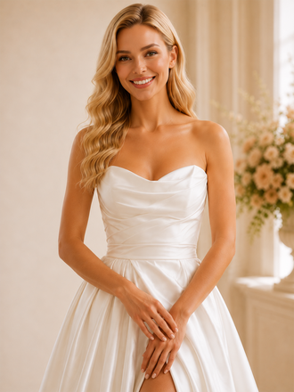 ChicSew Elegant Sweetheart A-line Ruched Satin Maxi Wedding Dresses With Slit