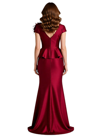 Elegant V-neck Cap Sleeves Mermaid Ruffles Long Mother of the Brides Dresses