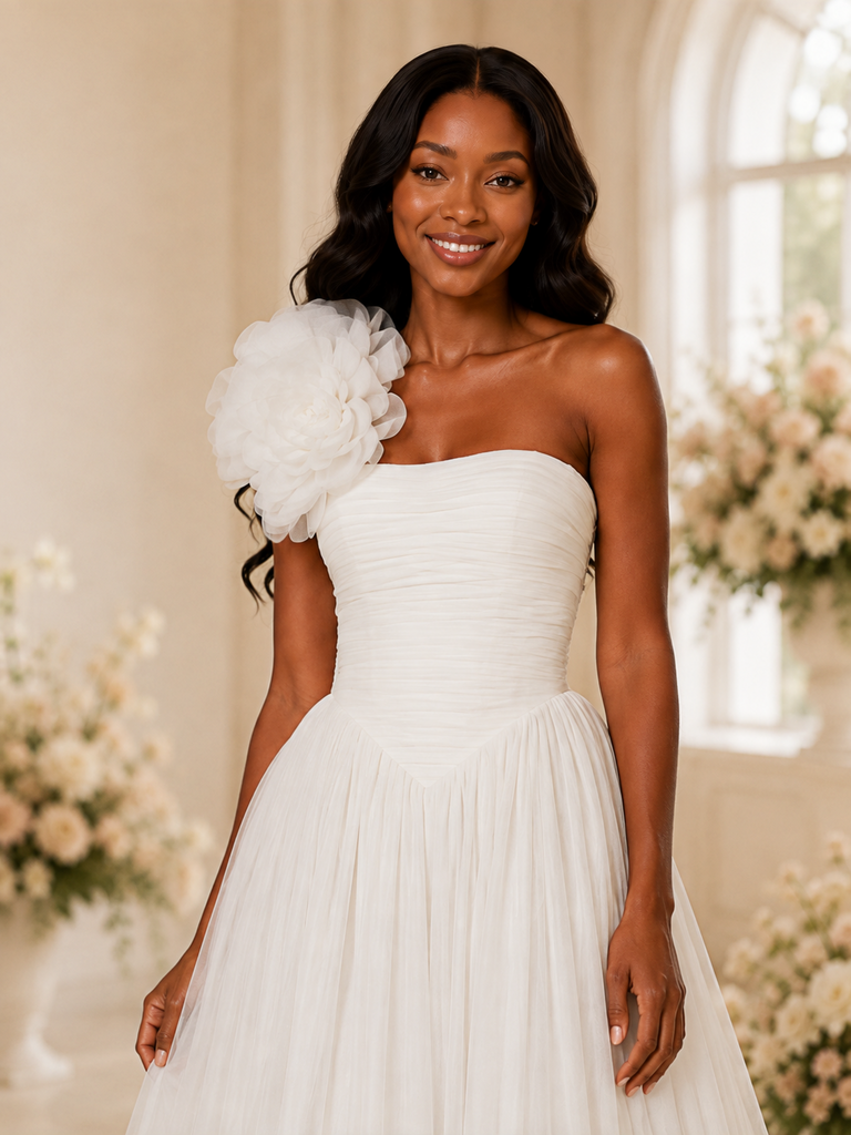 ChicSew Elegant One Shoulder Pleats Chiffon A-Line Maxi Wedding Dress