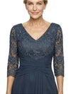 Beautiful Lace V-Neck High-Low Mother Of The Bride Dress With Sleeves
