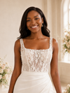 ChicSew Elegant Crepe Square Neck Side Slit Maxi Long Wedding Dress With Applique