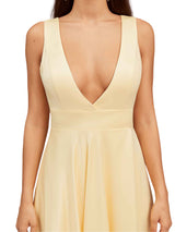 Sexy Deep V-Neck Soft Satin A-Line Long Bridesmaid Dresses Online