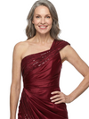 ChicSew One Shoulder Sequin Side Slit Ruched Satin Floor-Length Mermaid Mother of the Bride Dress
