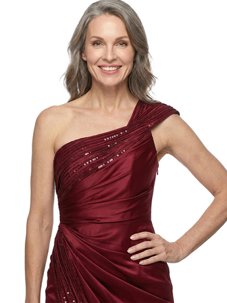 ChicSew One Shoulder Sequin Side Slit Ruched Satin Floor-Length Mermaid Mother of the Bride Dress