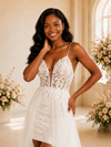 ChicSew Sexy V-Neck Spaghetti Straps Lace Sheath Wedding Dress With Tulle Overskirt