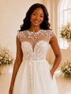 ChicSew Romantic Illusion Cap Sleeves Side Slit Tulle Sheath Wedding Dress With Lace Appliques