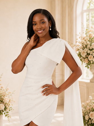 ChicSew Fancy One Shoulder Ruching Sheath Mini-Length Wedding Dress With Beading