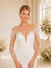 ChicSew Elegant Fancy Illusion Long Sleeves Crepe Mermaid Long Wedding Dresses With Lace Appliques
