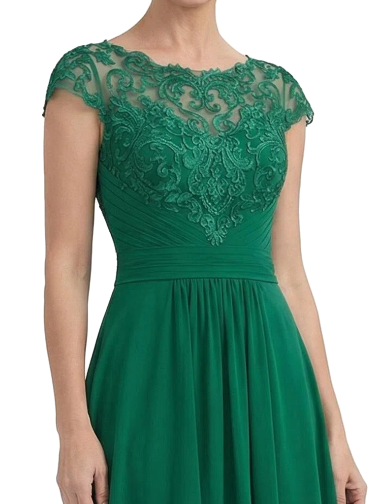 ChicSew Elegant High Low Chiffon Mother Of The Groom Dresses With Lace Illusion Neckline Cap Sleeves